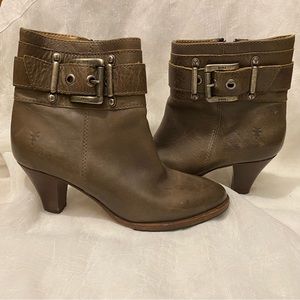 Frye Tina Shootie Leather Chunky Buckle Ankle Boots